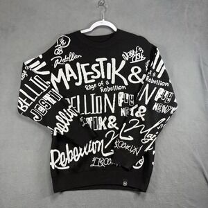 Majestik Rebellion NYC Graphic Logo Knit Sweater Black White Small